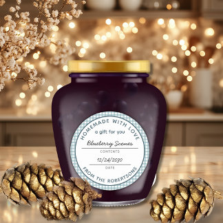 Homemade with Love Teal Gingham Food Gift ラウンドシール