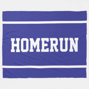 HOMERUN スポーティ ホワイト 野球 ストライプ デニムブルー フリースブランケット