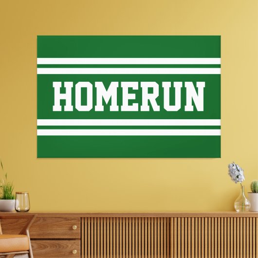 HOMERUN Bright Green White Summer Baseball Stripes キャンバスプリント (インサイチュ (リビング))