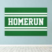 HOMERUN Bright Green White Summer Baseball Stripes キャンバスプリント (インサイチュ (ウッドフロア))