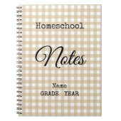 Homeschool Tan Gingham Pattern Back to School ノートブック (正面)