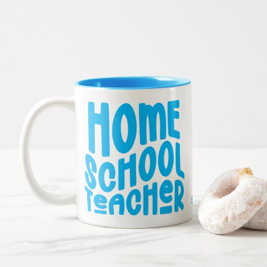 Homeschool Teacher | Blue Typography ツートーンマグカップ (ドーナツ)