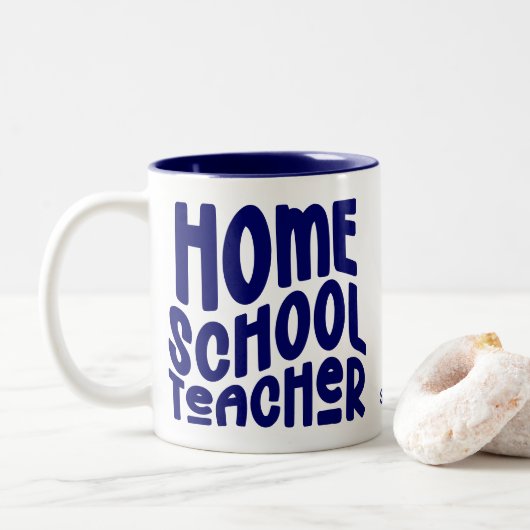 Homeschool Teacher | Dark Blue Typography Design ツートーンマグカップ (ドーナツ)