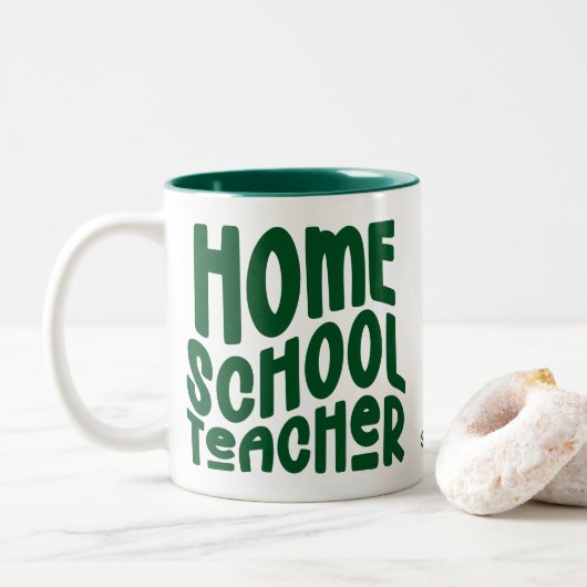 Homeschool Teacher | Green Typography Design ツートーンマグカップ (ドーナツ)