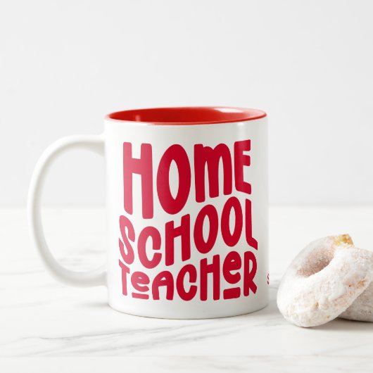 Homeschool Teacher | Red Typography Design ツートーンマグカップ (ドーナツ)