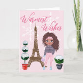 Homest Wishesパリエッフェルタワーピンククリスマス シーズンカード (正面)