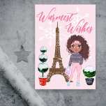 Homest Wishesパリエッフェルタワーピンククリスマス シーズンカード<br><div class="desc">この美しいパリのホリデーカードは、エッフェルタワーを特徴とし、いくつかの雪に覆われた観光客の横に読は「それは冬のベビー」スカーフを身に着けた完全にシックな女の子。白い雪が背景に降り注ぎ、「暖かい願い」の文字を持つ単色の要素。このカードの内部を簡単にカスタマイズしカスタムて、休日メッセージを表示。</div>