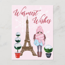 Homest Wishesパリエッフェルタワーピンククリスマス ポストカード