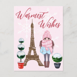 Homest Wishesパリエッフェルタワーピンククリスマス ポストカード