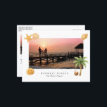 Homest Wishesビーチ写真モダンクリスマス シーズンポストカード<br><div class="desc">おモダン客様のビーチ写真に添えシンプルたヒトデ、ヤシの木、ココナッツの飲み物や貝殻を使用したデザインとおもしろいを使用したクリスマスハガキと挨拶の「温かい願い」と共にお気に入りの。</div>