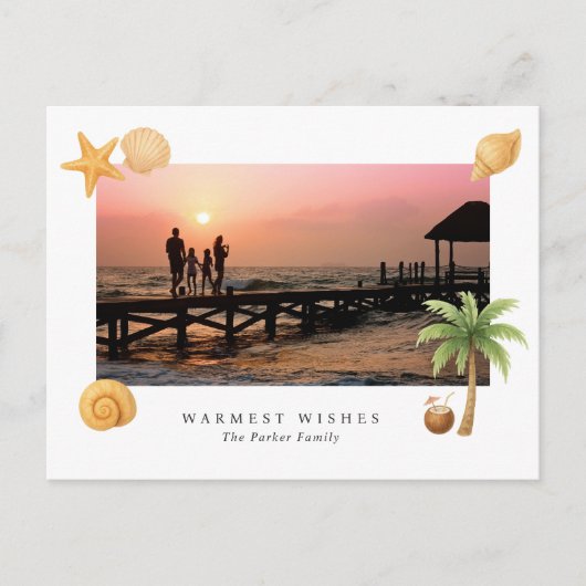 Homest Wishesビーチ写真モダンクリスマス シーズンポストカード (正面)