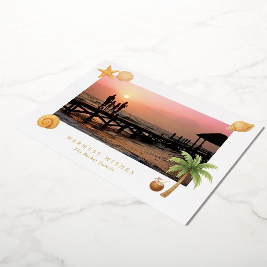 Homest Wishesビーチ写真モダンクリスマス 箔シーズンカード (回転した状態)