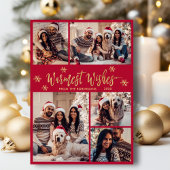 Homest Wishes赤い金ゴールドフォトコラージュクリスマス シーズンカード