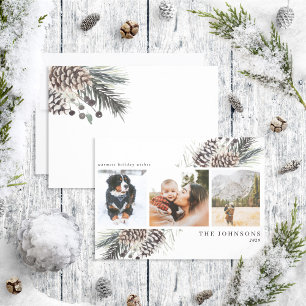 Homest Wishes Black Winter Pinecone 3 Photo Holid シーズンカード