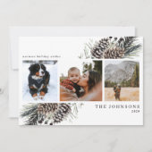 Homest Wishes Black Winter Pinecone 3 Photo Holid シーズンカード (正面)