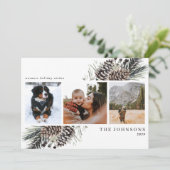 Homest Wishes Black Winter Pinecone 3 Photo Holid シーズンカード (スタンド正面)