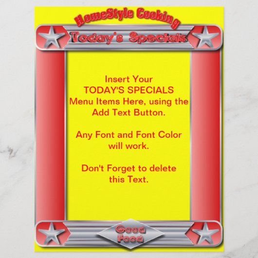 Homestyle料理TODAY'S SPECIALSメニュー挿入 (正面)