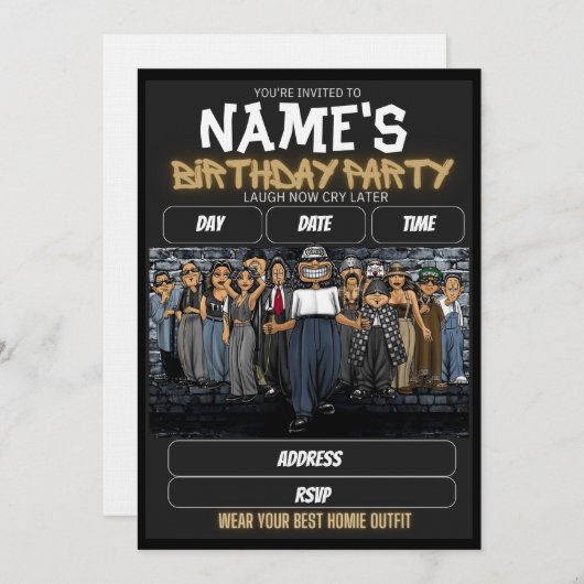 Homies Birthday Invitation, 90s nostalgia 招待状 (正面/裏面)