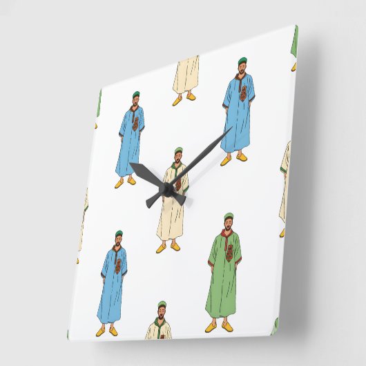 Hommes marocains à Djellaba Motif スクエア壁時計 (傾斜)