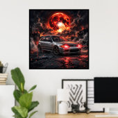 Honda Civic EG6 SiRと深紅の月 ポスター (ホームオフィス)