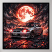 Honda Civic EK9 SiRと深紅の月 ポスター (正面)