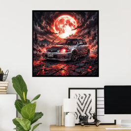 Honda Civic EK9 SiRと深紅の月 ポスター