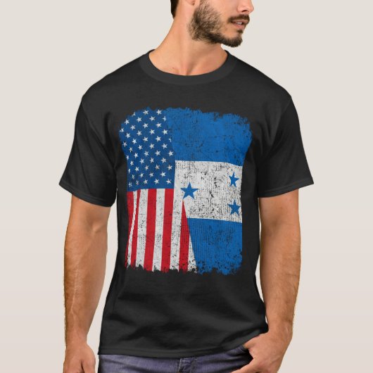 Honduran American Flag Half USA Honduras Root Prou Tシャツ (正面)