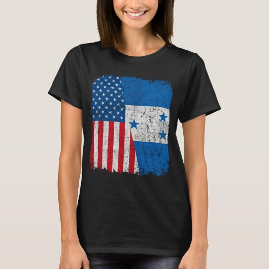 Honduran American Flag Half USA Honduras Root Prou Tシャツ (正面)