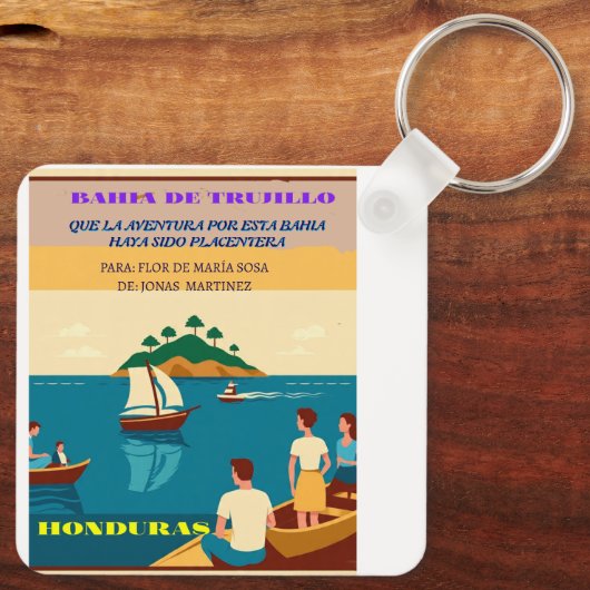  Honduras BAHIA DE TRUJILLO Retro poster キーホルダー (裏面)