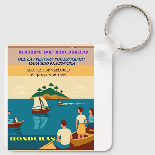  Honduras BAHIA DE TRUJILLO Retro poster キーホルダー (裏面)
