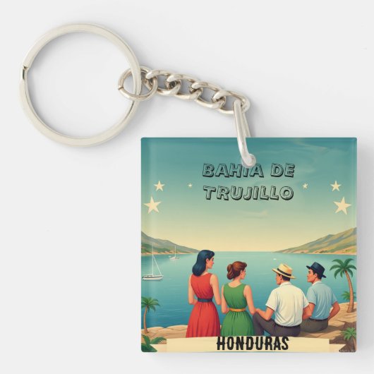 Honduras BAHIA DE TRUJILLO Retro poster キーホルダー (正面)