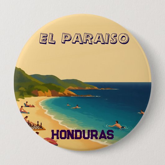 Honduras EL PARAISO Retro poster 缶バッジ (正面)