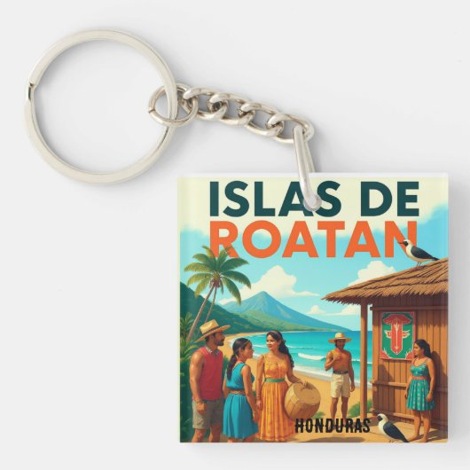  Honduras ISLAS DE ROATAN Retro poster キーホルダー (正面)