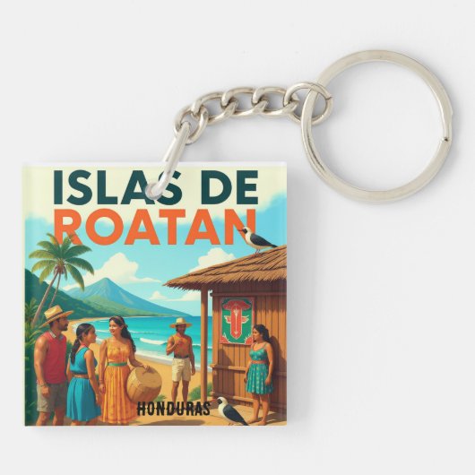  Honduras ISLAS DE ROATAN Retro poster キーホルダー (裏面)