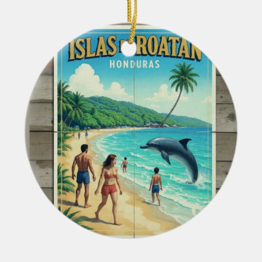 Honduras ISLAS DE ROATAN Retro poster セラミックオーナメント (正面)