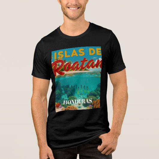  Honduras ISLAS DE ROATAN Retro poster トライブレンドＴシャツ (正面)