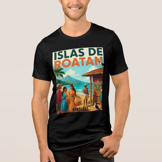 Honduras ISLAS DE ROATAN Retro poster トライブレンドTシャツ (正面)