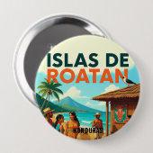 Honduras ISLAS DE ROATAN Retro poster 缶バッジ (正面&裏面)