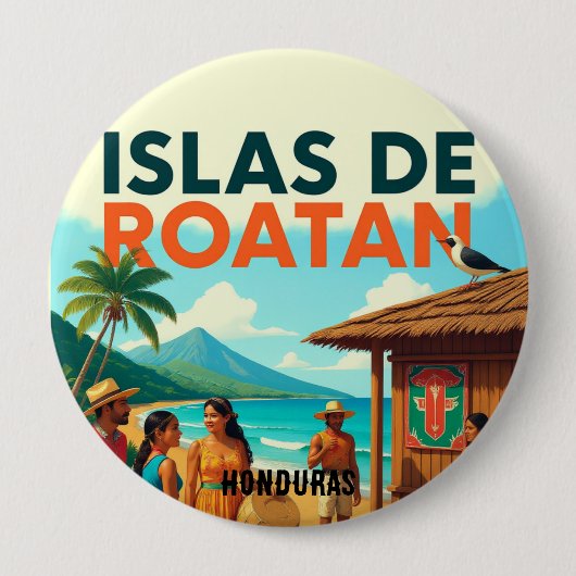 Honduras ISLAS DE ROATAN Retro poster 缶バッジ (正面)
