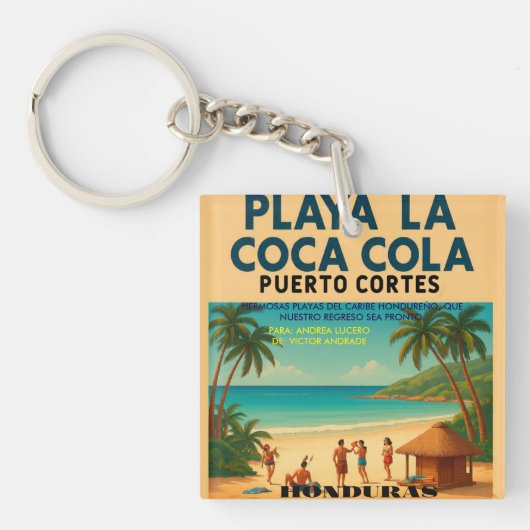Honduras PLAYA LA COCA COLA, Retro poster キーホルダー (正面)