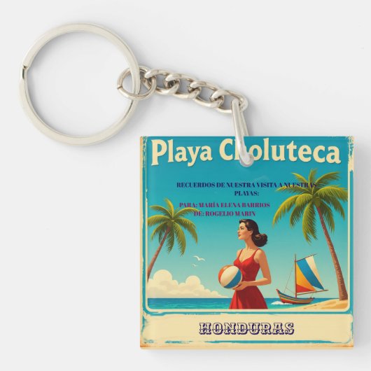Honduras PLAYAS CHOLUTECA Retro poster キーホルダー (正面)