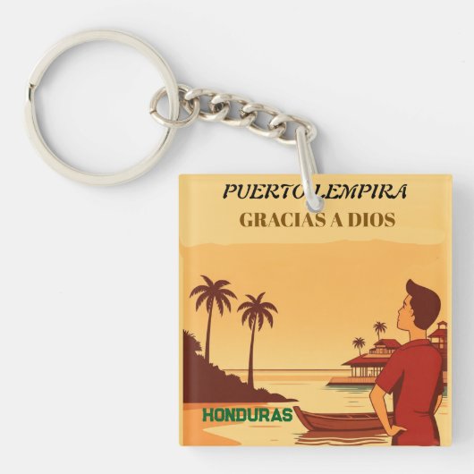 Honduras Puerto Lempira Retro poster キーホルダー (正面)