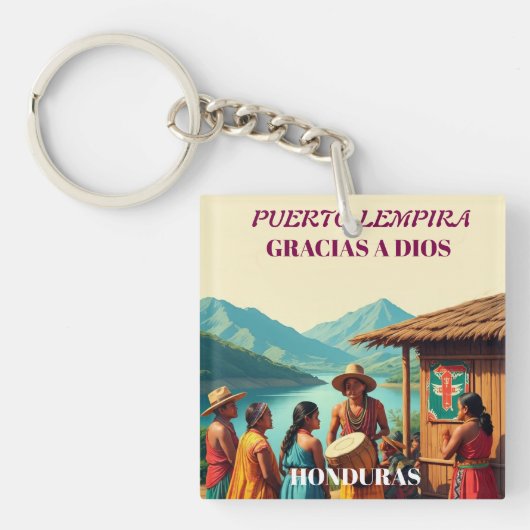  Honduras Puerto LEMPIRA Retro poster キーホルダー (正面)