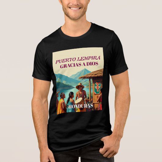  Honduras Puerto LEMPIRA Retro poster トライブレンドＴシャツ (正面)