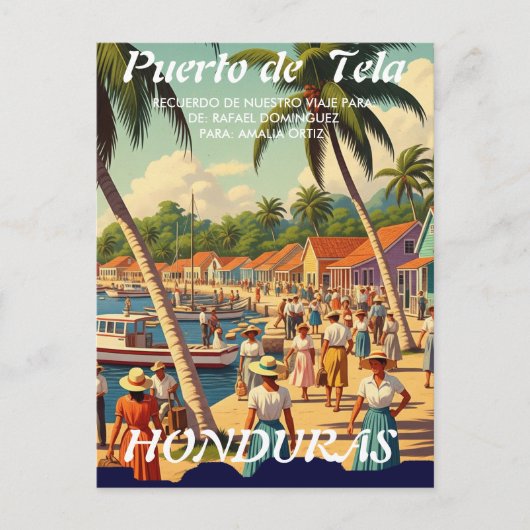  Honduras Puerto Tela Retro poster ポストカード (正面)