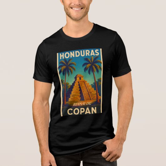  Honduras Ruinas de Copán Retro poster トライブレンドＴシャツ (正面)