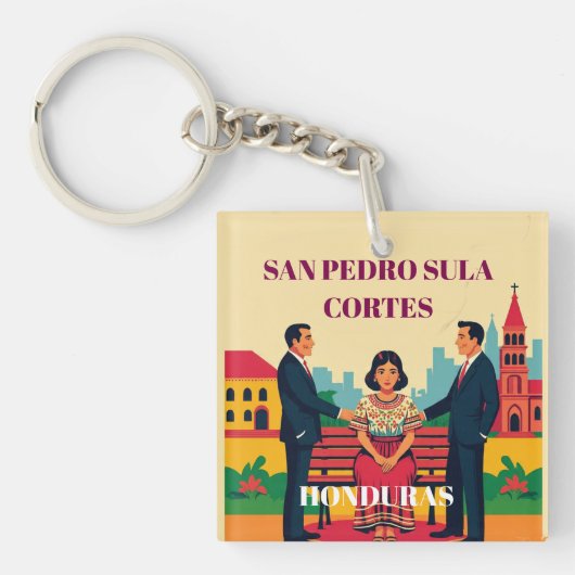 Honduras SAN PEDRO SULA Retro poster キーホルダー (正面)