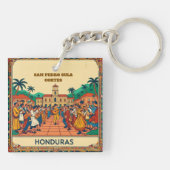 Honduras  SAN PEDRO SULA  Retro poster キーホルダー (裏面)