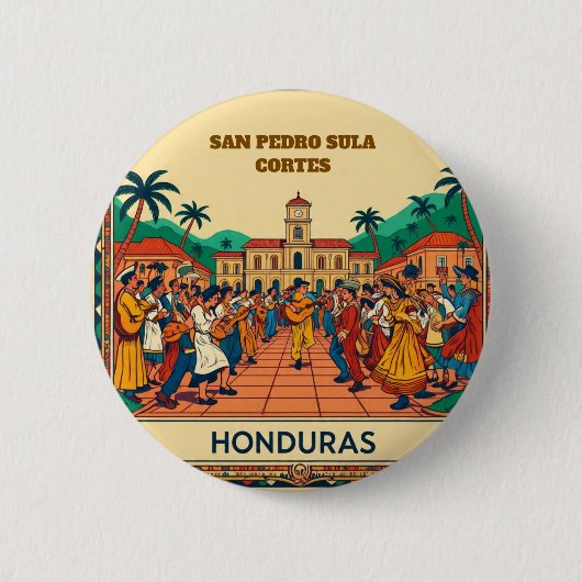  Honduras  SAN PEDRO SULA  Retro poster 缶バッジ (正面)
