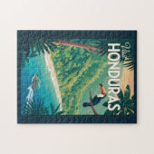 Honduras Toucan Illustration Travel Art Vintage ジグソーパズル (横)